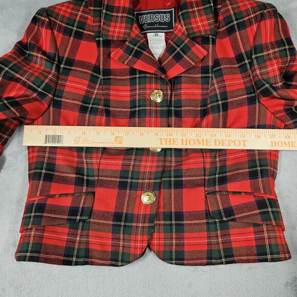 Vintage Versus Gianni Versace Jacket Womens 44 Plaid Wool Gold Button Italy 90s - Picture 11 of 16